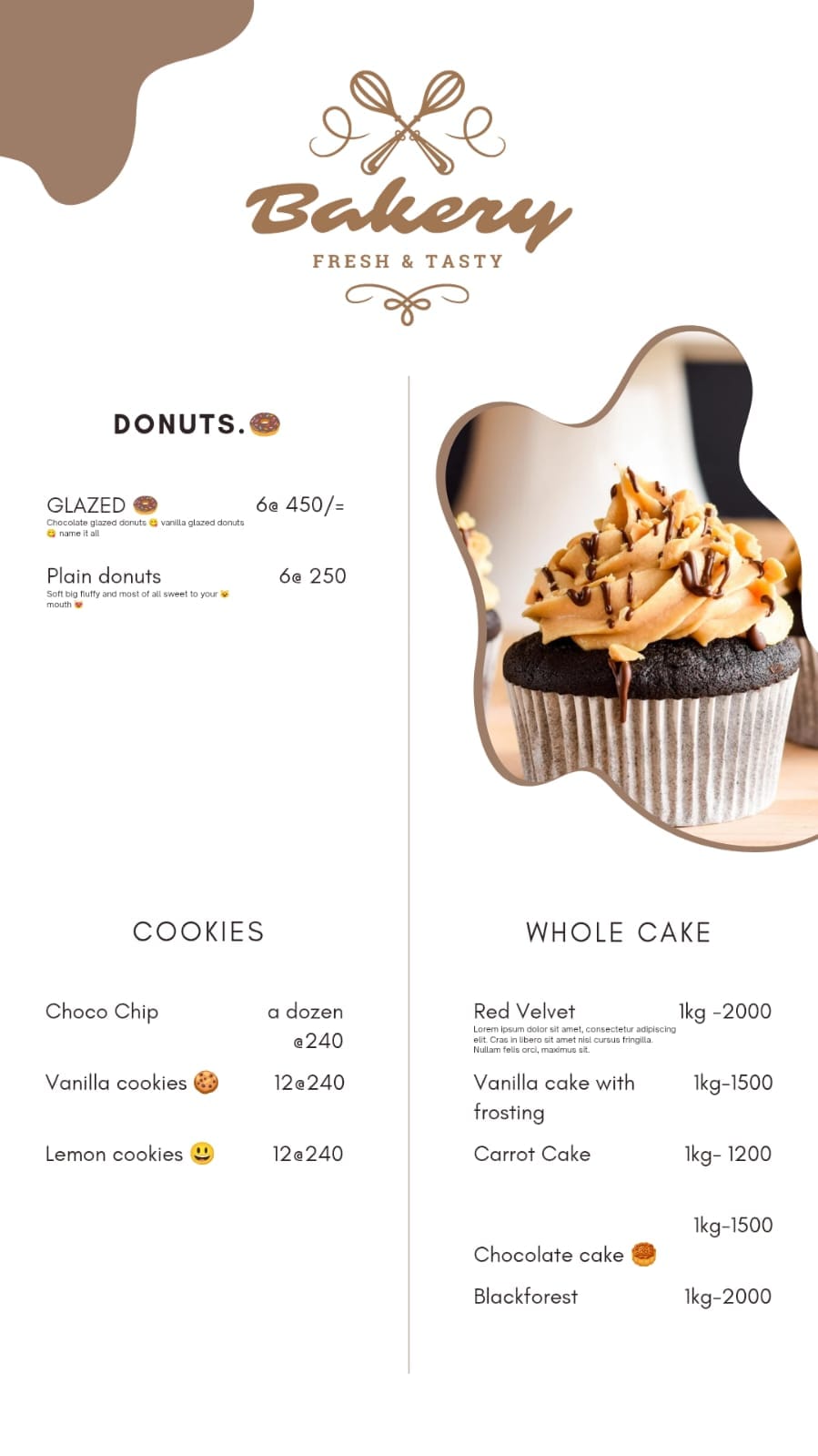 Cake Haven menu