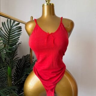 Red Ribbed Cami Bodysuit (Size 8-10)