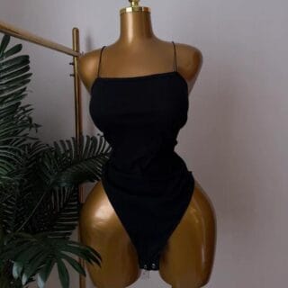 Black Straight Neck Cami Bodysuit (Size 16)
