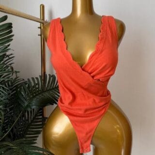 Coral Orange Scallop Edge Bodysuit (Size 8)