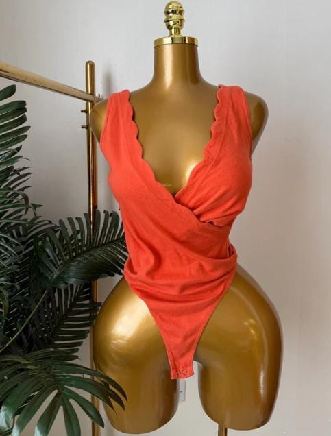 Coral Orange Scallop Edge Bodysuit (Size 8)