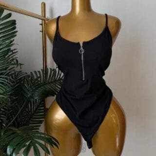 Black Zip-Front Cami Bodysuit (Size 14-16)