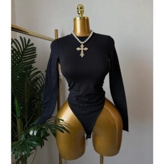 Black Long Sleeve Crew Neck Bodysuit (Size 6)