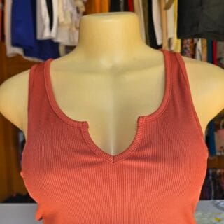 Coral Ribbed V-Neck Crop Top