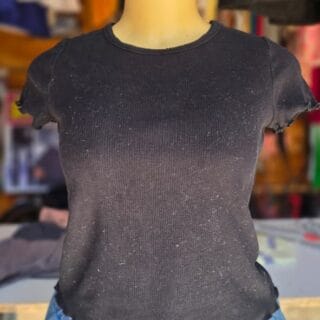 Black Distressed Crop T-Shirt