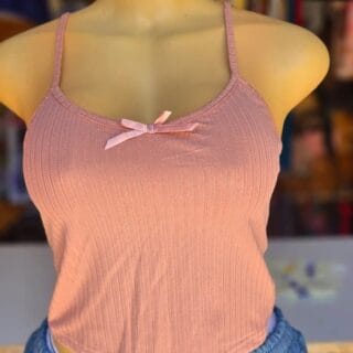Pink Ribbed Cami Crop Top
