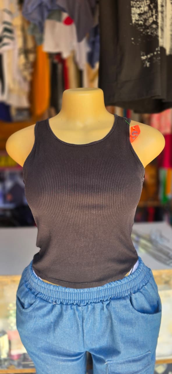 Black Ribbed Crop Top