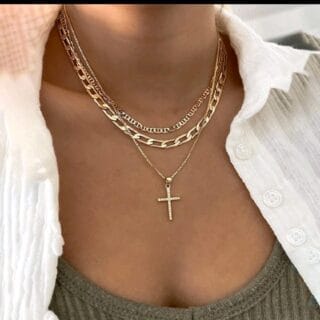 Mixed Link Chain with Crystal Cross Necklace