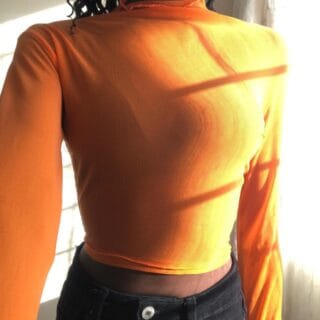 Orange Mesh Mock Neck Top (Size M)