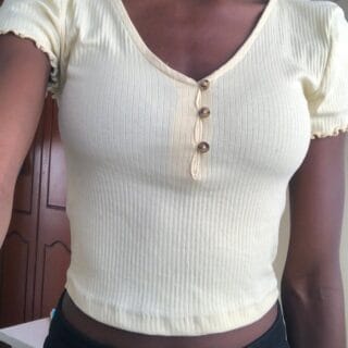 Yellow Ribbed Henley Crop Top (Size M)