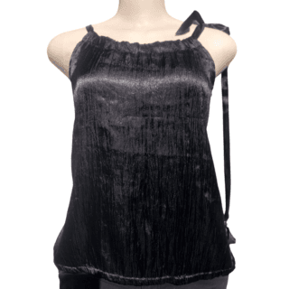 Black Satin Ribbon-Tie Halter Top (Size XL)