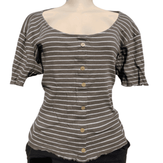 Olive and White Striped Button-Front Tee (Size XL)