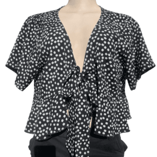 Black & White Daisy Tie-Front Blouse (Size L)