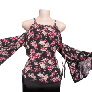 Floral Cold-Shoulder Flare Sleeve Top (Size XL)