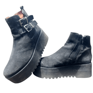 Black Suede Double-Buckle Platform Ankle Boots (Size 39)