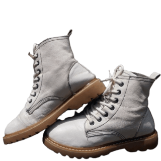 White Leather Lace-Up Combat Boots (Size 40)