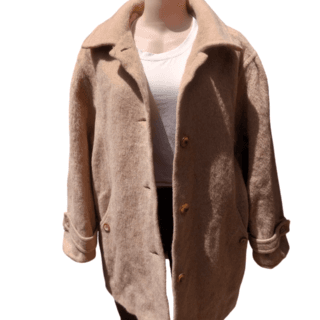 Beige Wool-Blend Button-Up Trench-Coat (Size L)