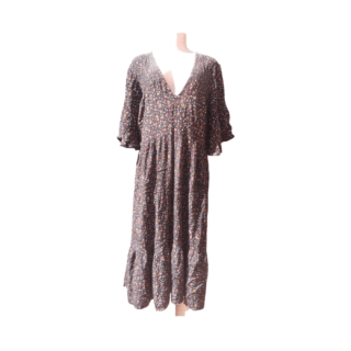 Dark Floral Tiered Midi Dress (Size 14/XL)