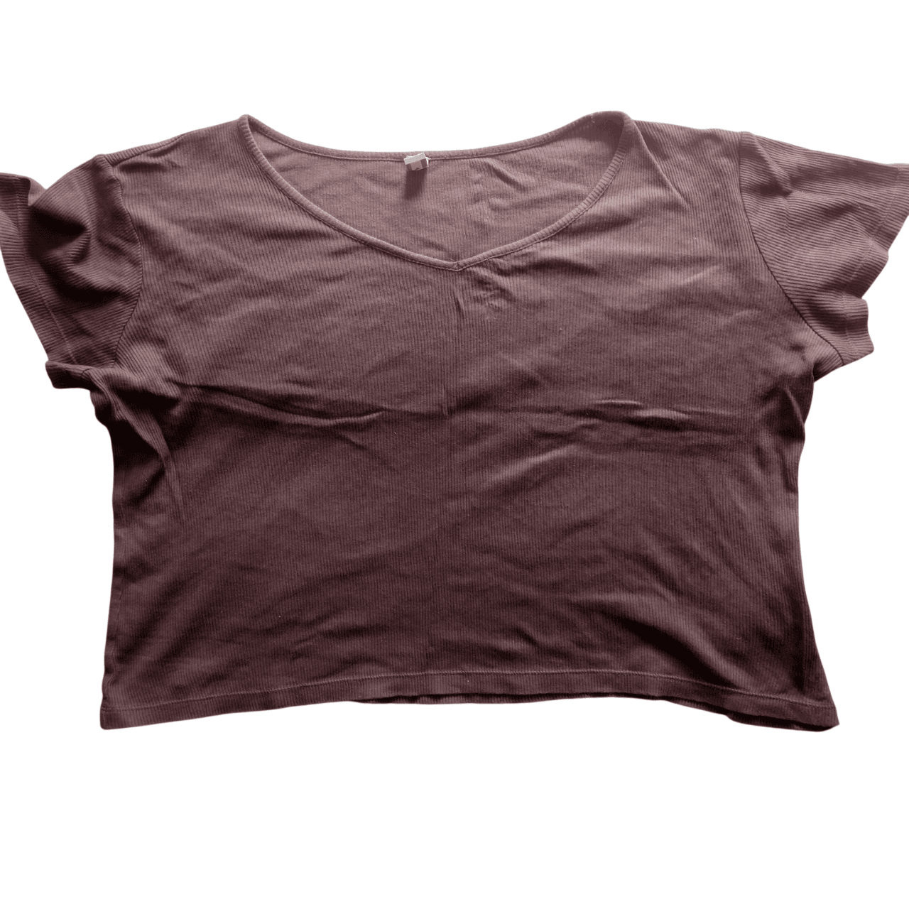 Mauve Ribbed V-Neck Crop Top (Size L)