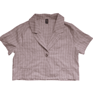 Beige Plaid Short Sleeve Blazer Top (Size L)