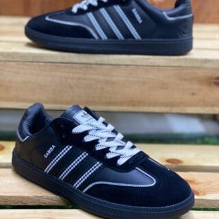 Black & Silver Graphic Striped Adidas Sambas