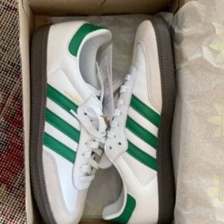 White & Forest Green Adidas Sambas