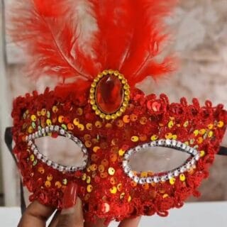 Red Sequin Feathered Masquerade Mask