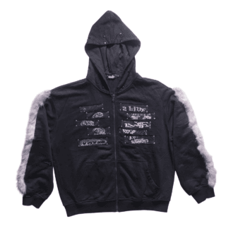 Y2K Fur-Sleeve Zip-Up Hoodie