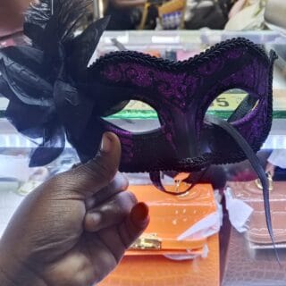 Purple Glitter Feather Masquerade Mask