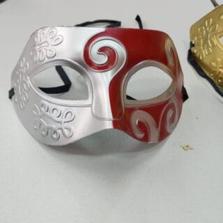 Silver & Red Swirl Masquerade Mask