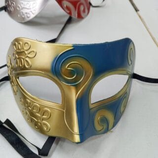 Metallic Gold & Blue Swirl Masquerade Mask