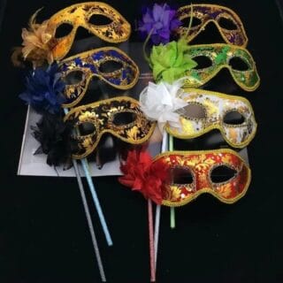 Gold Floral Venetian Masquerade Mask on Stick
